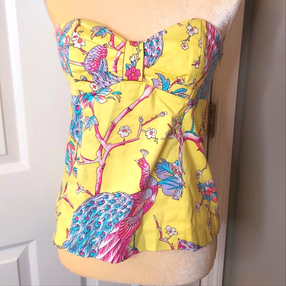 Tibi Yellow Cotton Strapless Top Size M